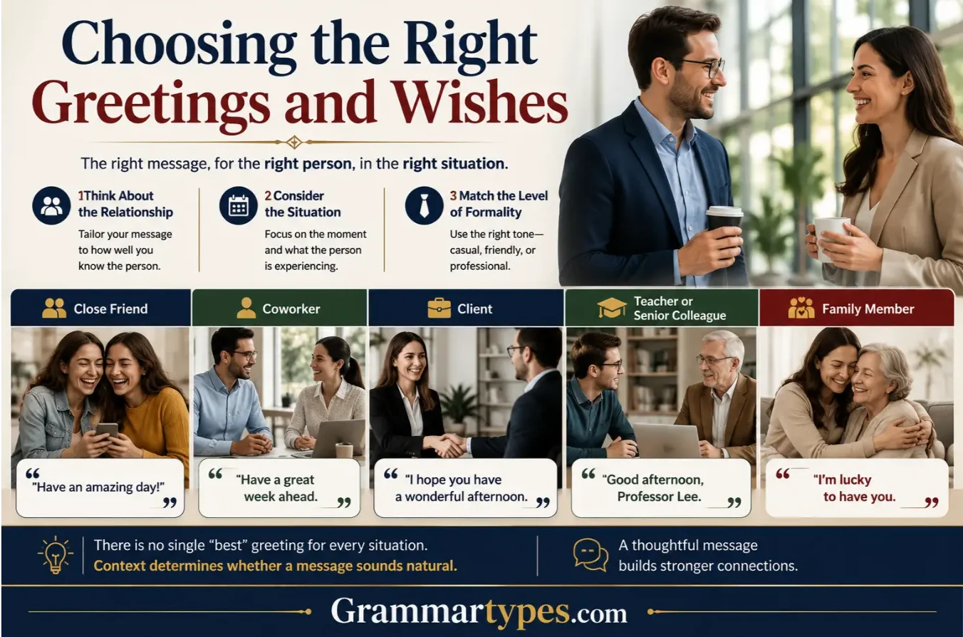 Choosing the right greetings and wishes for everyday conversations