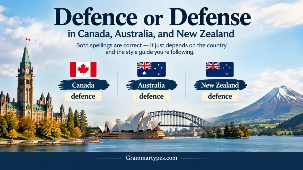 Defence or Defense in Canada, Australia, and New Zealand showing the use of defence spelling
