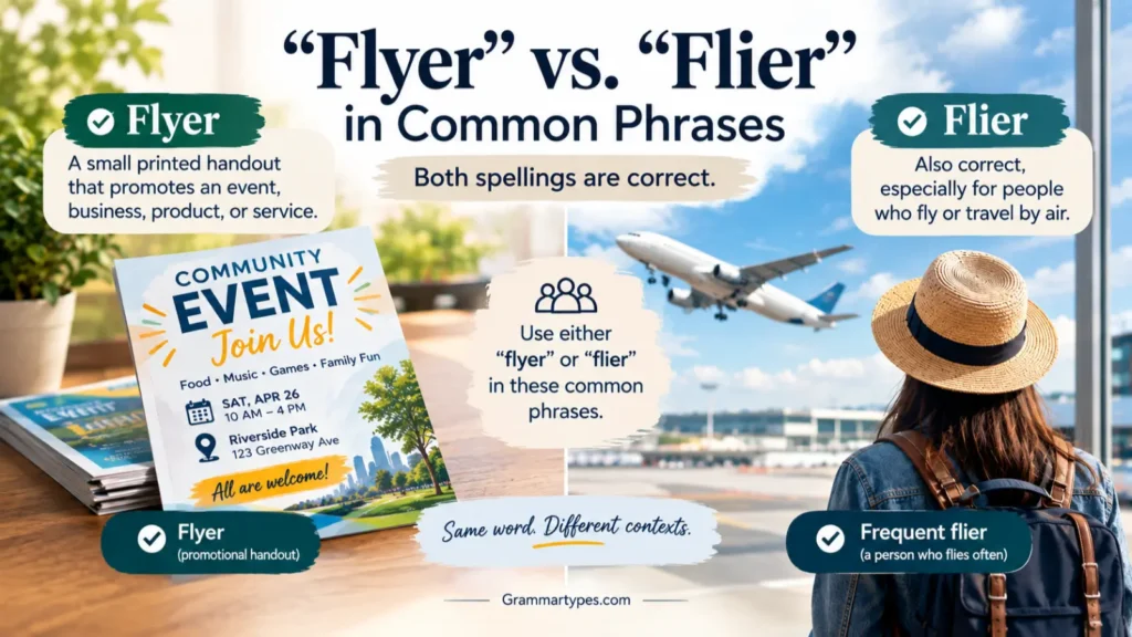 Flyer vs flier in common phrases showing both spellings are correct