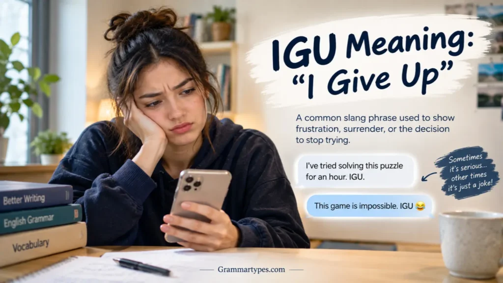 IGU meaning in text explained as I Give Up, showing frustration or surrender