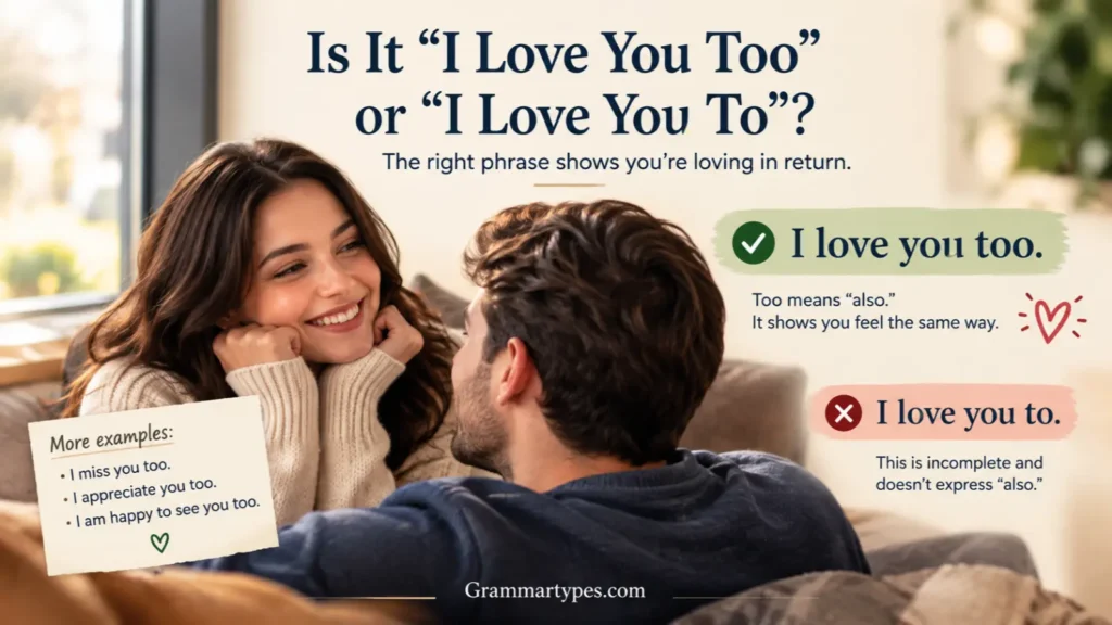I love you too or I love you to grammar comparison