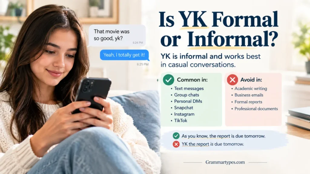 Is YK formal or informal? Learn when to use YK in casual texts and online conversations.
