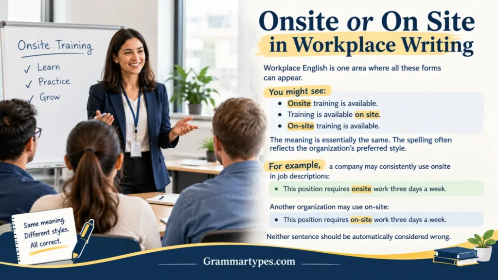Onsite or on site in workplace writing examples