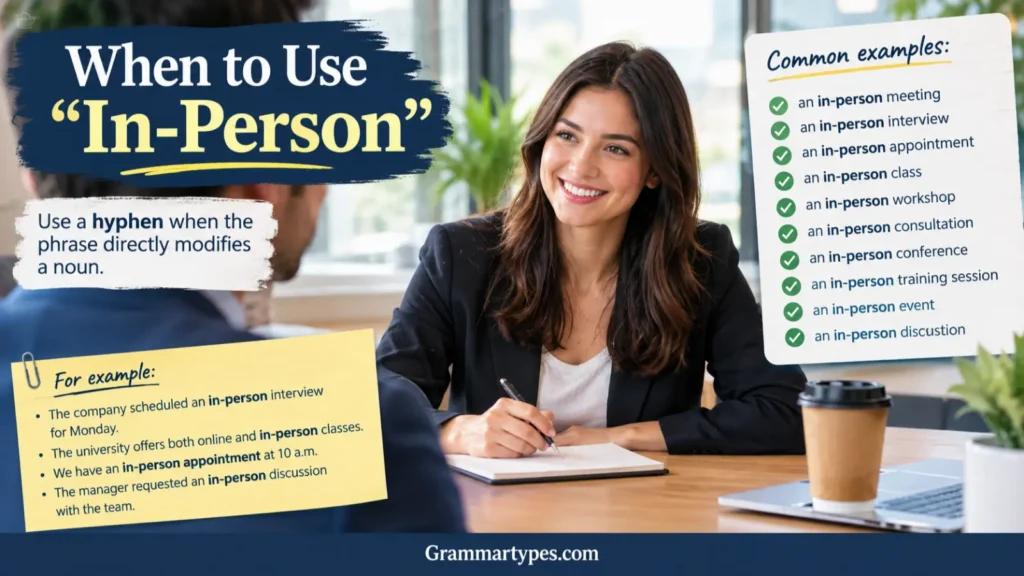 When to Use In-Person Hyphenated in-person usage examples