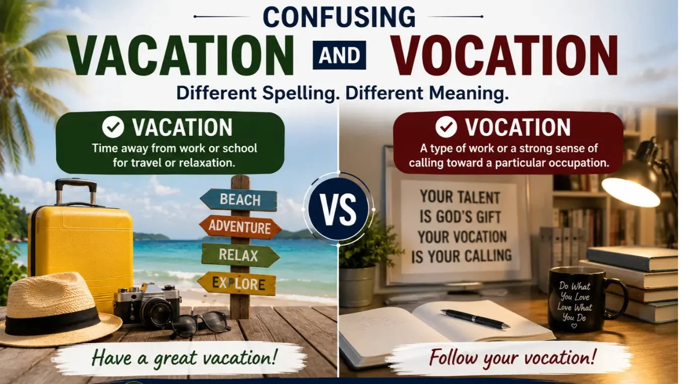 Confusing Vacation and Vocation – clear English explanation of the difference between vacation and vocation