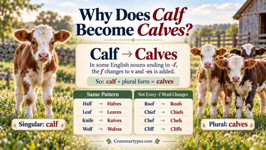 Calf to calves plural spelling rule with examples