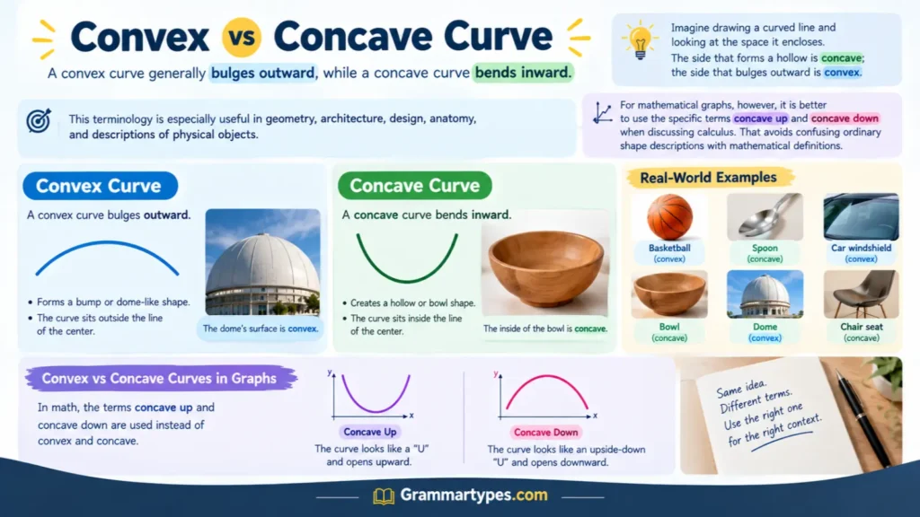 Convex vs concave curves showing the differences in shape and direction