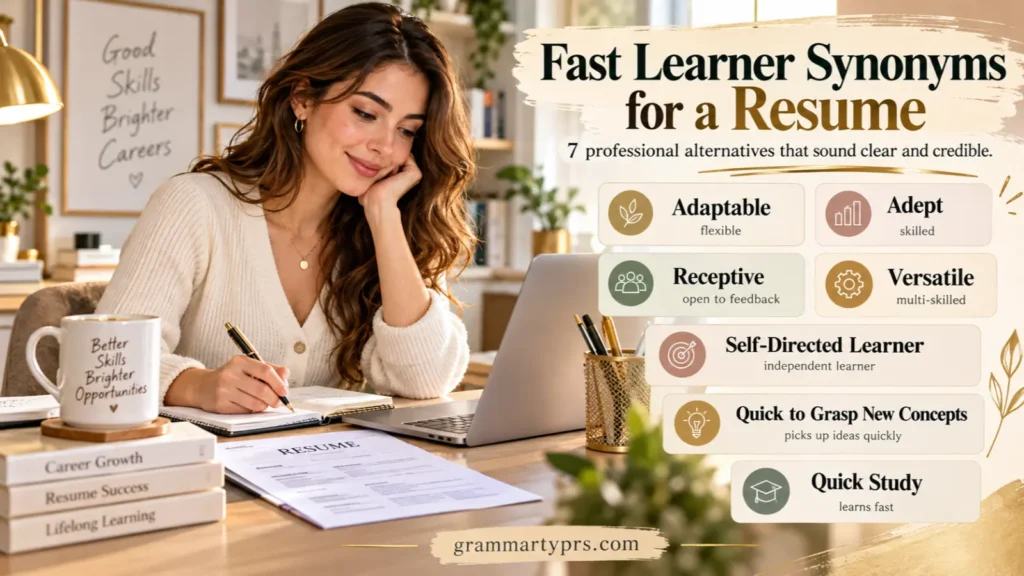 Fast learner synonyms for a resume with professional alternatives