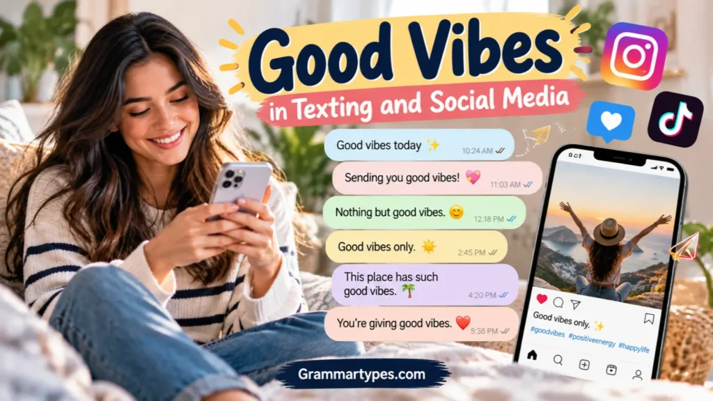 Good vibes in texting and social media with positive messages and friendly online conversations.