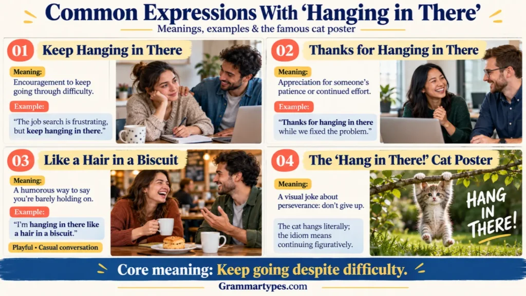 Common expressions and examples using “hanging in there”