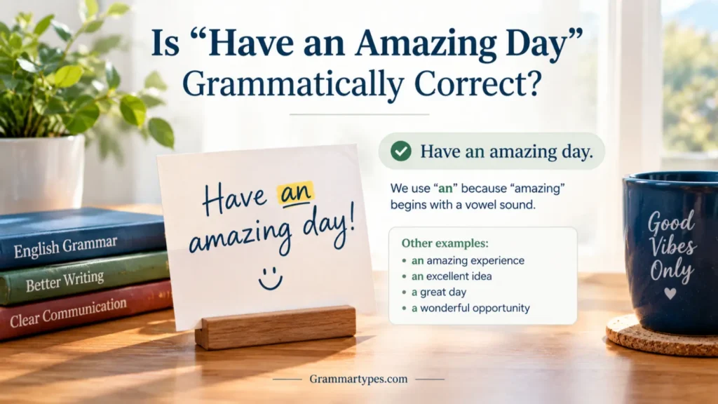 Have an Amazing Day grammatically correct with an before amazing