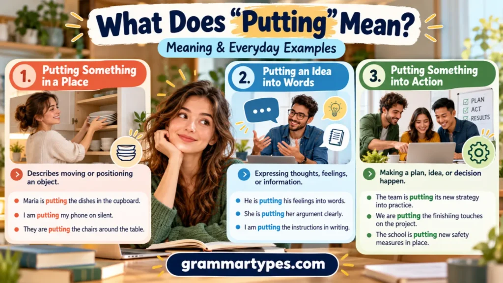 Meaning of putting with English examples