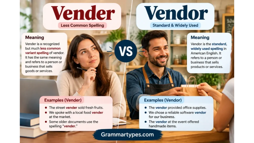 Vender vs Vendor: Meaning, Correct Spelling & Examples
