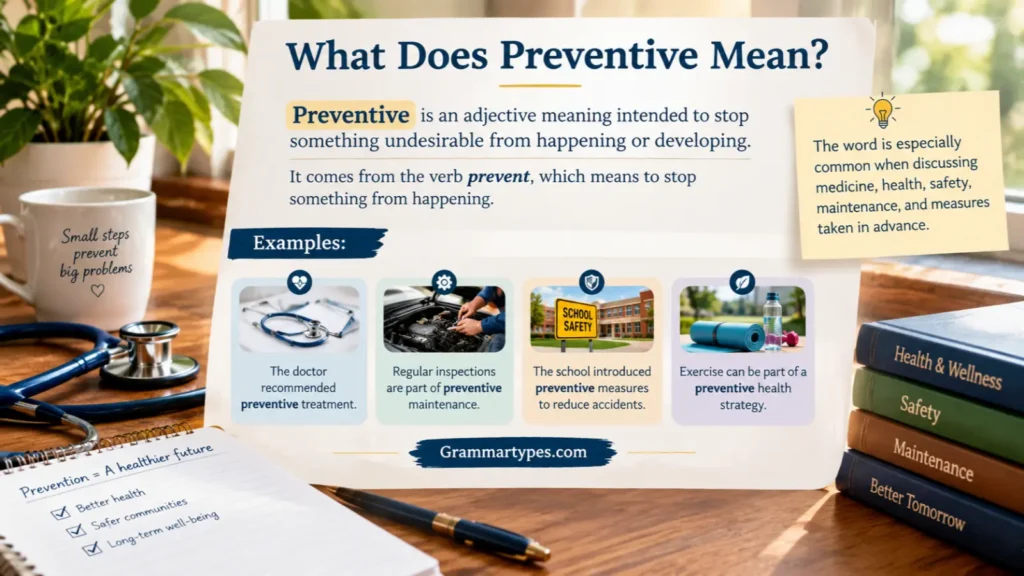 Preventive meaning, definition, and examples in health, safety, and maintenance.
