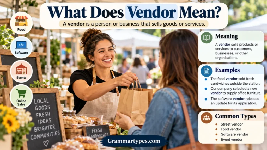 What vendor means and how a vendor sells goods or services